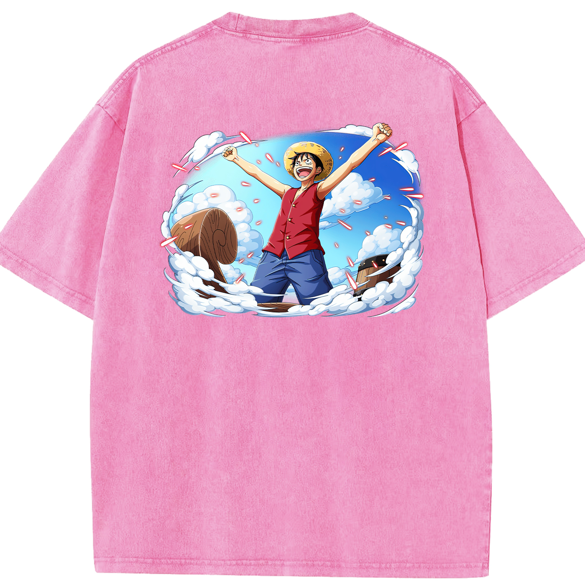 ワンピース モンキー・D・ルフィ ONE PIECE Monkey D. Luffy 綿100% ヴィンテージ風 半袖Tシャツ（背面プリント）
